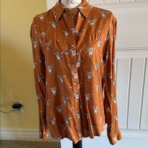 Roper Women's Western Longhorn Print Shirt - Brown